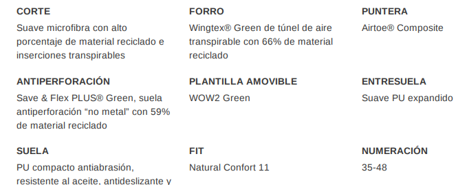calzado de seguridada u-power lake s3 ficha tecnia