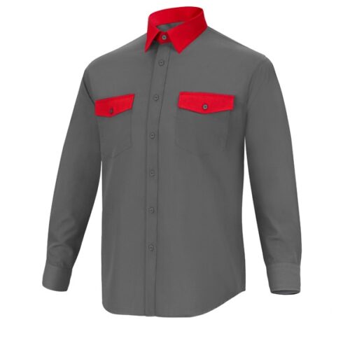 Camisa manga larga 2 bolsillos Cargo Vesin Bicolor gris-rojo Camisa manga larga 2 bolsillos Cargo Vesin Bicolor gris-rojo
