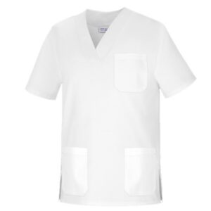 Casaca cuello pico unisex manga corta Vesin blanco Casaca cuello pico unisex manga corta Vesin blanco