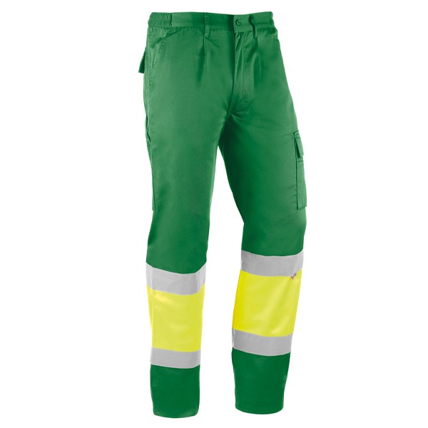 Pantalón multibolsillos Juba HV814 ITAKA Verde - Amarillo flúor Pantalón multibolsillos Juba HV814 ITAKA Verde - Amarillo flúor