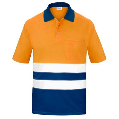 Polo Manga corta con Bolsillo Traspirable Alta Visibilidad Vesin naranja-azul