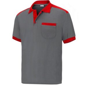 Polo cargo manga corta con bolsillo gris-rojo