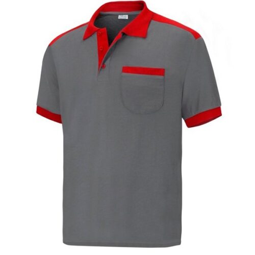 Polo cargo manga corta con bolsillo gris-rojo Polo cargo manga corta con bolsillo gris-rojo