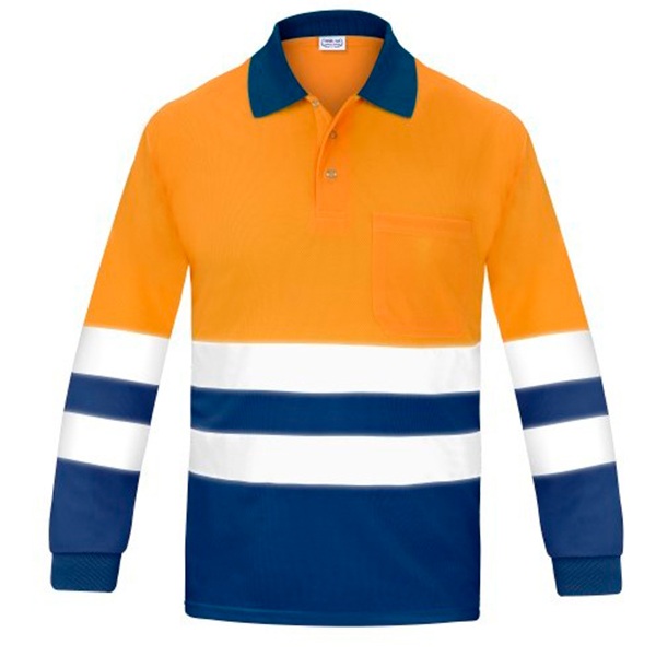Polo manga larga alta visibilidad transpirable Vesin naranja-azul Polo manga larga alta visibilidad transpirable Vesin naranja-azul