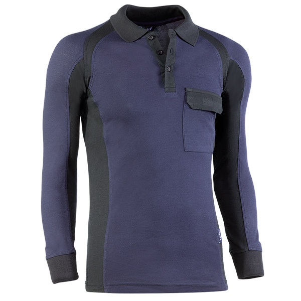 Polo piqué de manga larga Juba 681 FLEX Azul Marino - Negro