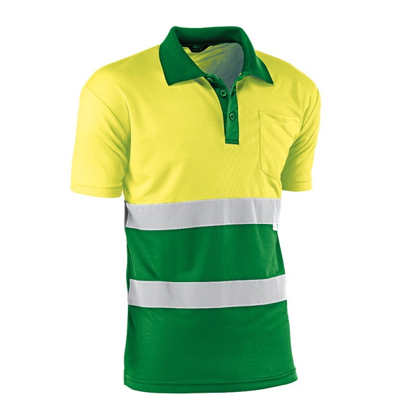 Polo transpirable bicolor de manga corta de alta visibilidad Juba HV720BCVERDE GALES Polo transpirable bicolor de manga corta de alta visibilidad Juba HV720BCVERDE GALES